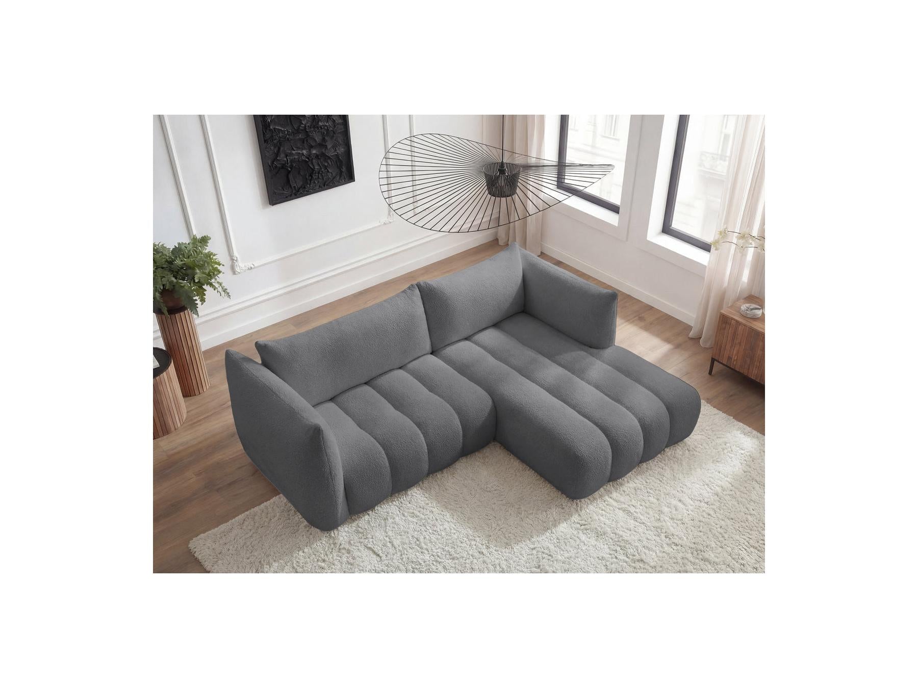 Azra - Fixed Corner Sofa - Bouclette Fabric - Right Angle