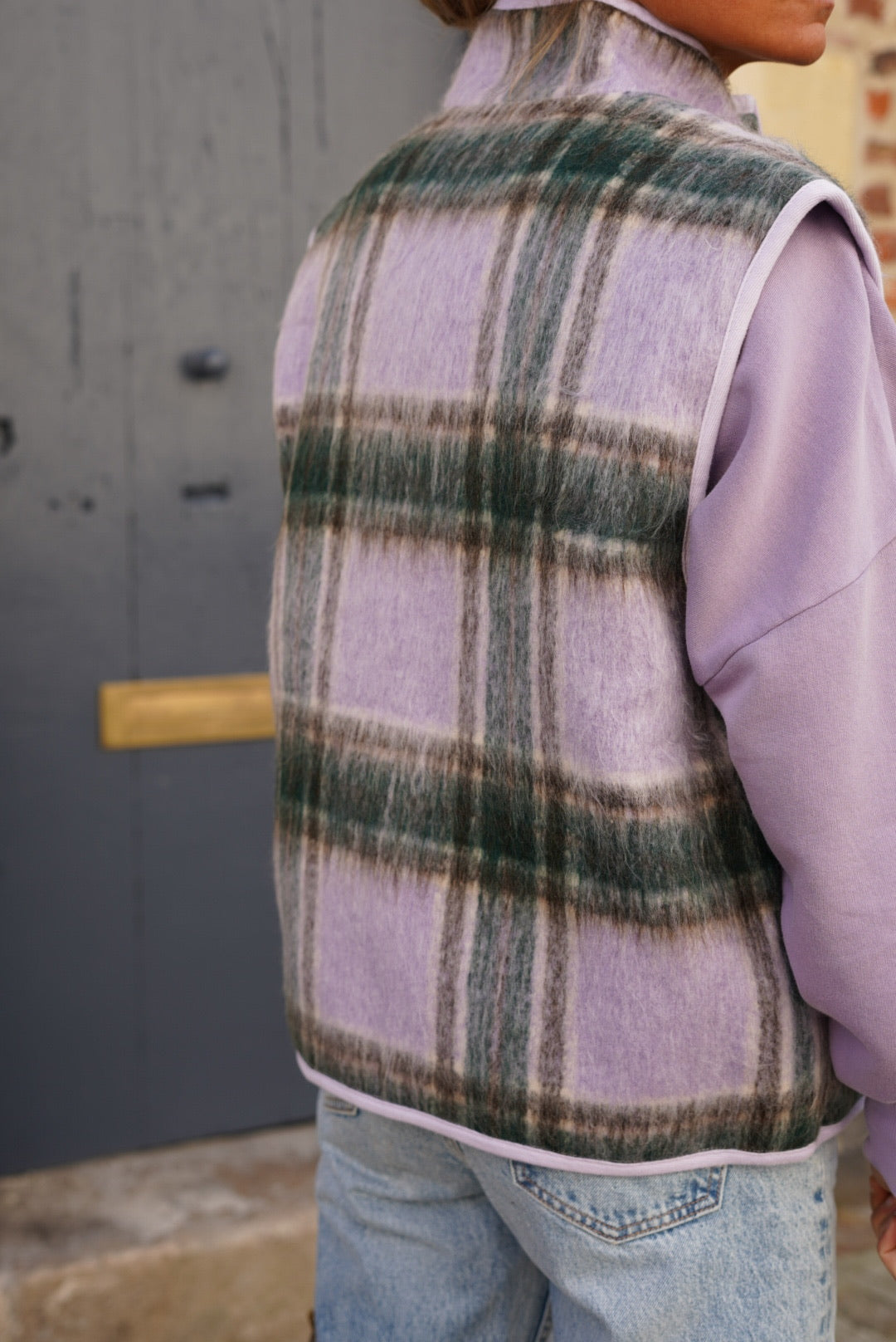 Léa Lilac Checked Sleeveless Jacket