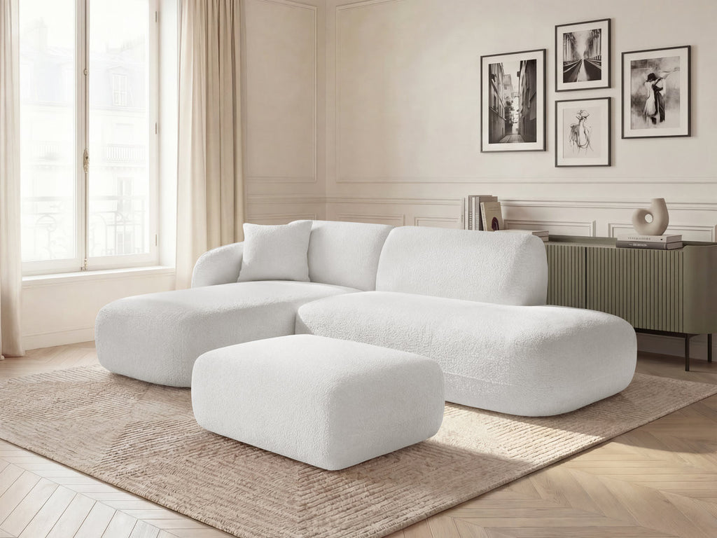 Anda - Modular Fixed Corner Sofa with 1 Chaise Longue, 1 Armless End Unit and 1 Pouffe - Left-Hand Corner