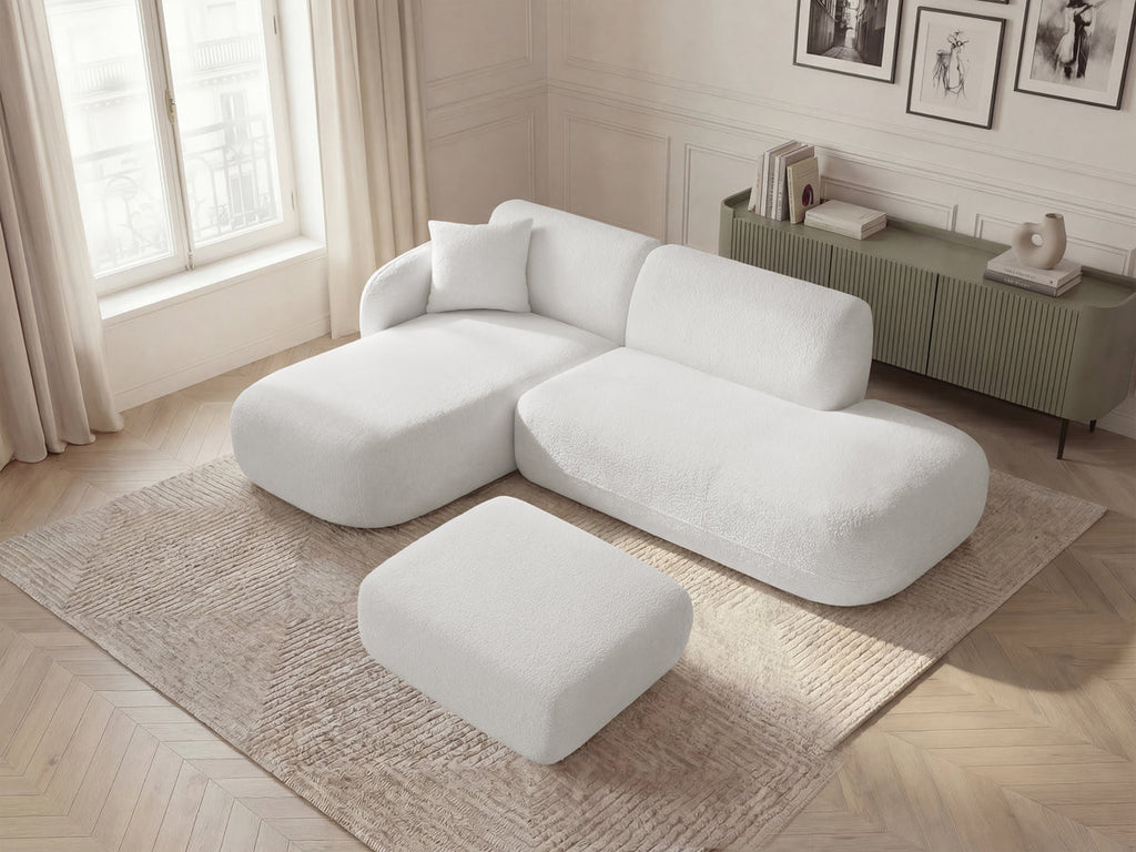Anda - Modular Fixed Corner Sofa with 1 Chaise Longue, 1 Armless End Unit and 1 Pouffe - Left-Hand Corner