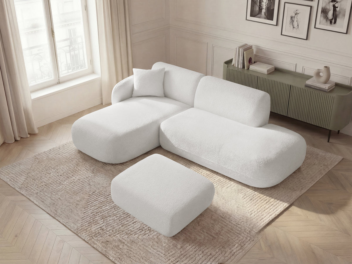 Anda - Modular Fixed Corner Sofa with 1 Chaise Longue, 1 Armless End Unit and 1 Pouffe - Left-Hand Corner