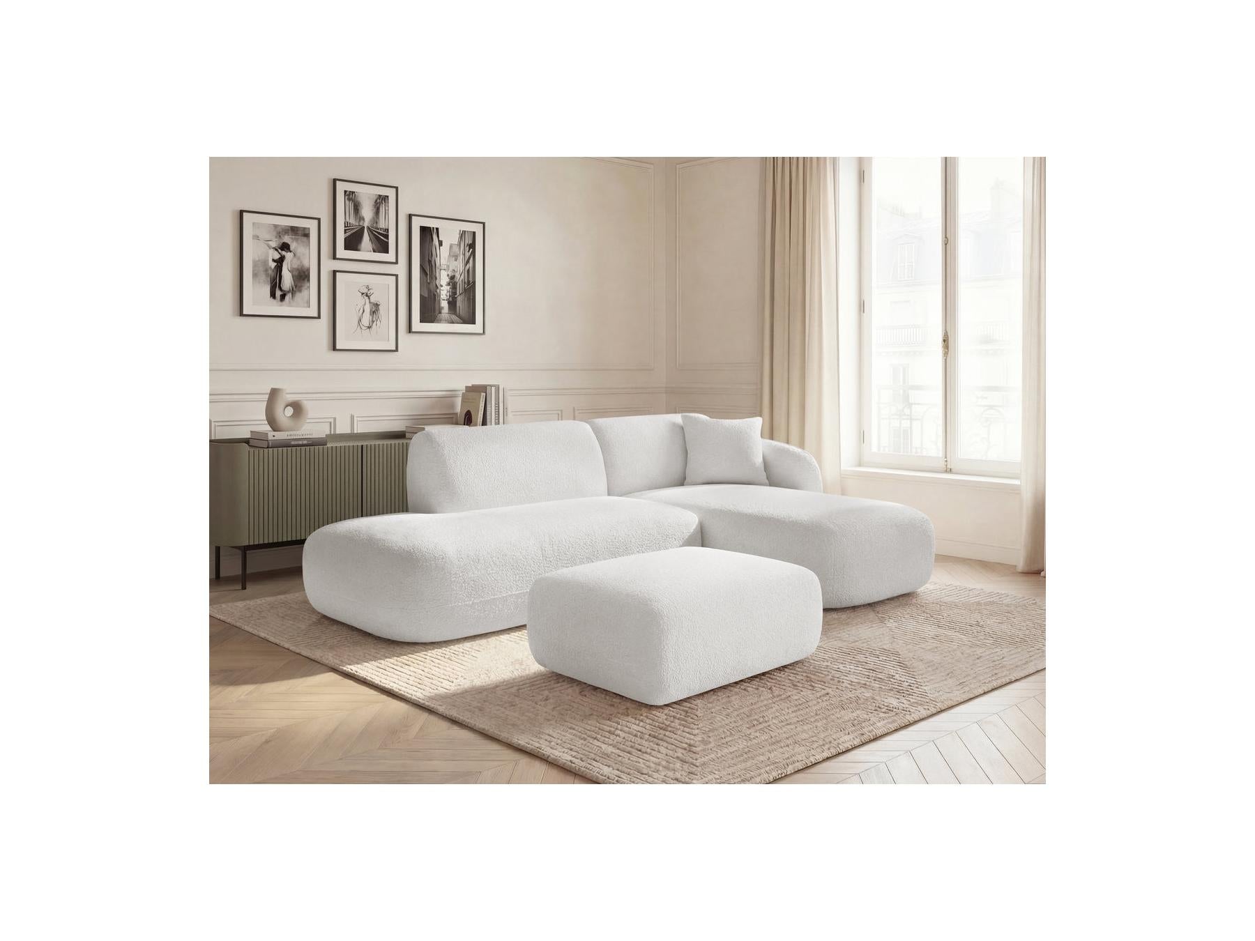 Anda - Modular Fixed Corner Sofa with 1 Chaise Longue, 1 Armless End Unit and 1 Pouffe - Right-Hand Corner