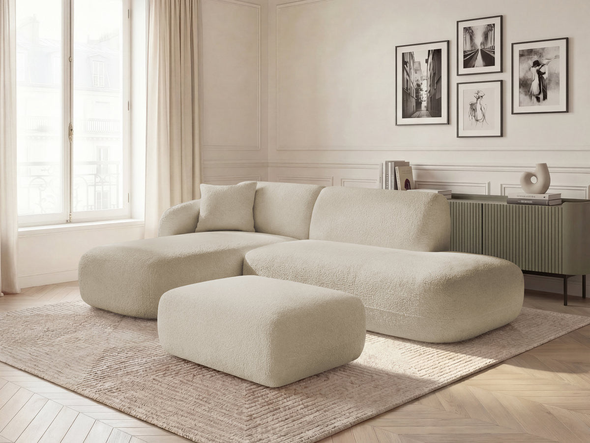 Anda - Modular Fixed Corner Sofa with 1 Chaise Longue, 1 Armless End Unit and 1 Pouffe - Left-Hand Corner