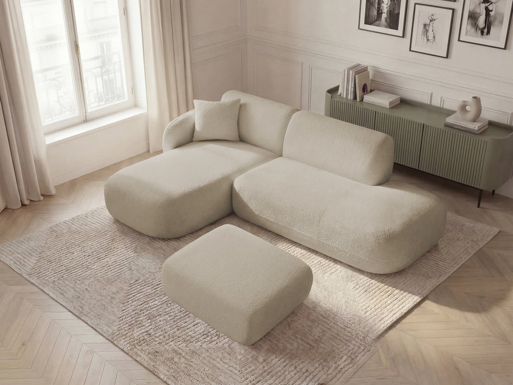 Anda - Modular Fixed Corner Sofa with 1 Chaise Longue, 1 Armless End Unit and 1 Pouffe - Left-Hand Corner