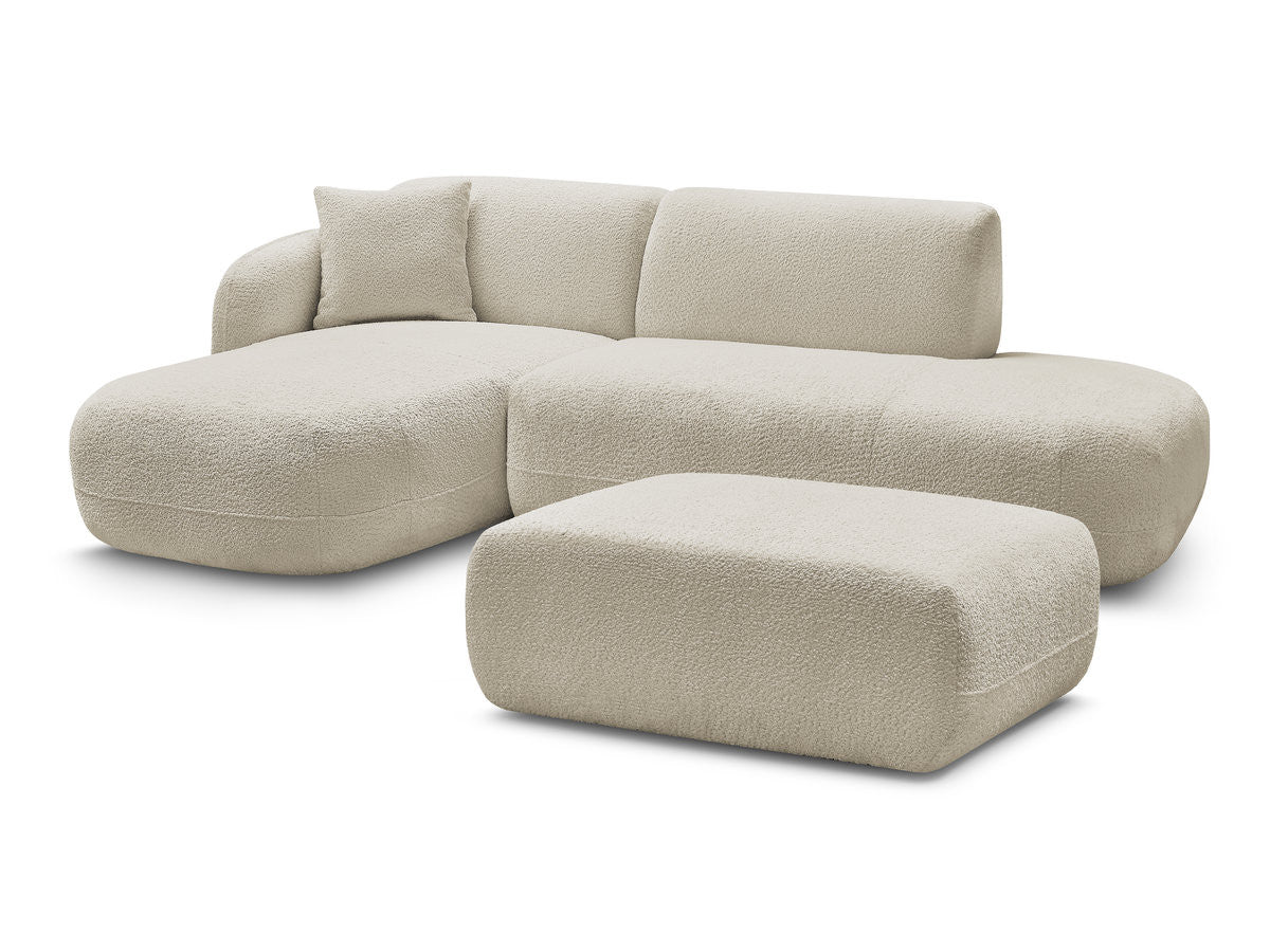 Anda - Modular Fixed Corner Sofa with 1 Chaise Longue, 1 Armless End Unit and 1 Pouffe - Left-Hand Corner
