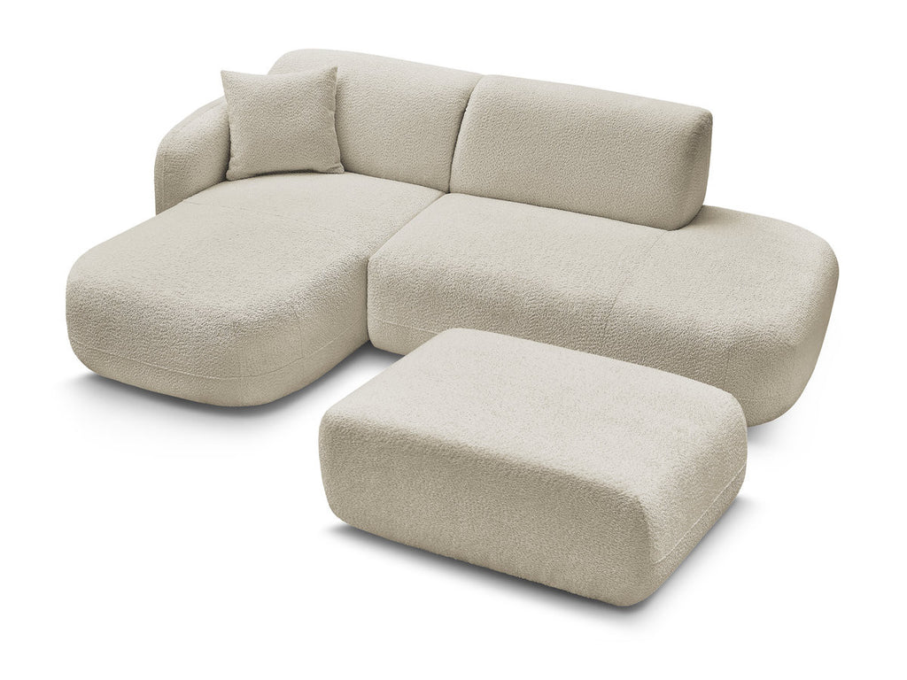 Anda - Modular Fixed Corner Sofa with 1 Chaise Longue, 1 Armless End Unit and 1 Pouffe - Left-Hand Corner