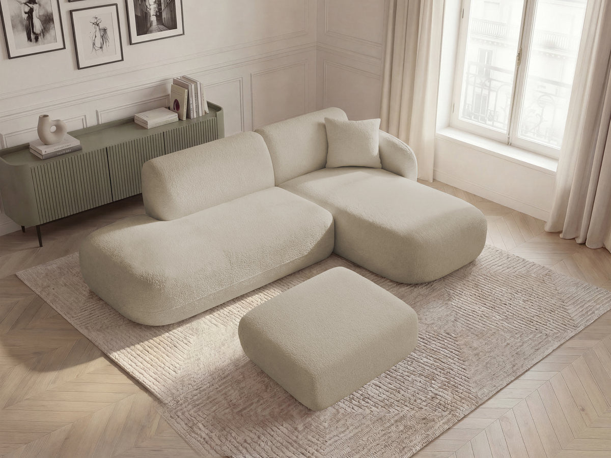 Anda - Modular Fixed Corner Sofa with 1 Chaise Longue, 1 Armless End Unit and 1 Pouffe - Right-Hand Corner