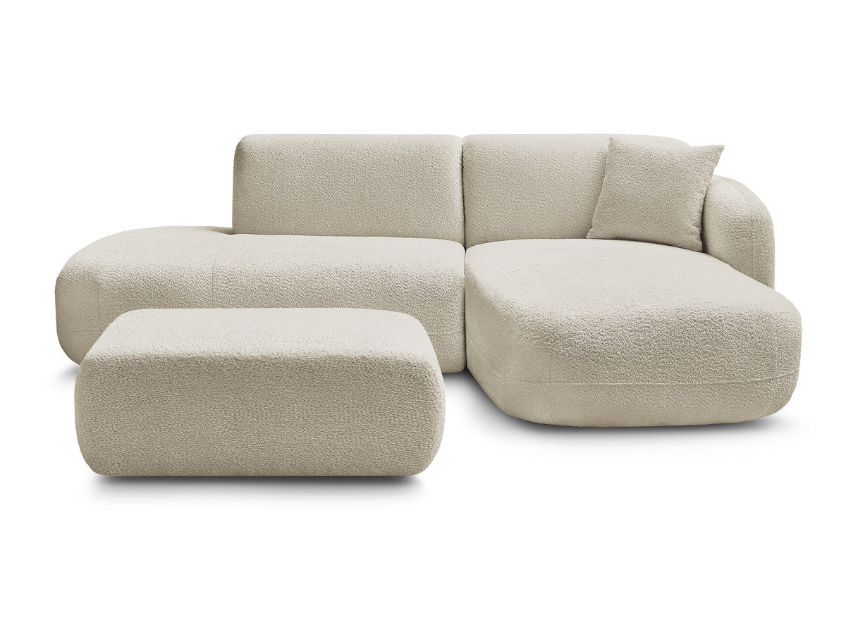 Anda - Modular Fixed Corner Sofa with 1 Chaise Longue, 1 Armless End Unit and 1 Pouffe - Right-Hand Corner
