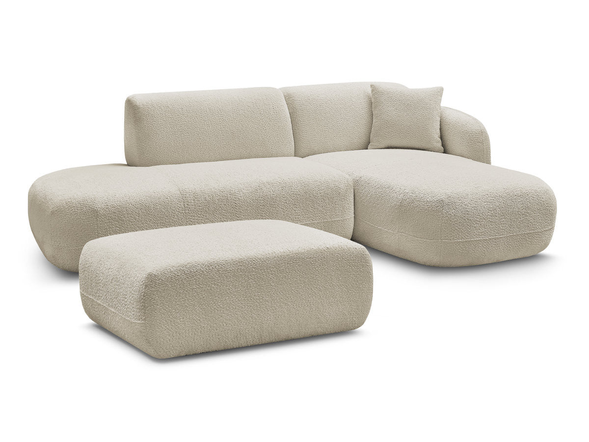 Anda - Modular Fixed Corner Sofa with 1 Chaise Longue, 1 Armless End Unit and 1 Pouffe - Right-Hand Corner
