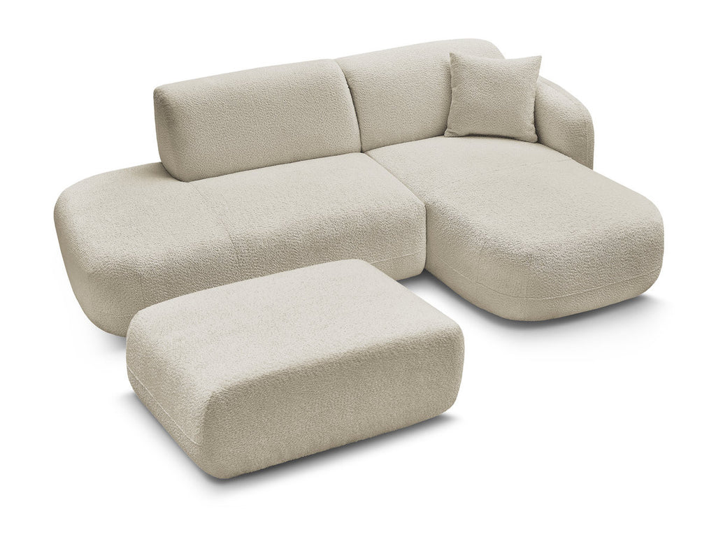 Anda - Modular Fixed Corner Sofa with 1 Chaise Longue, 1 Armless End Unit and 1 Pouffe - Right-Hand Corner