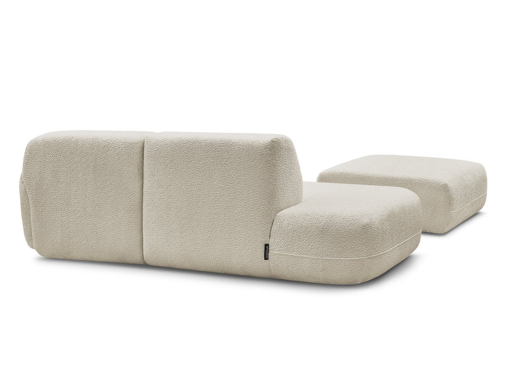 Anda - Modular Fixed Corner Sofa with 1 Chaise Longue, 1 Armless End Unit and 1 Pouffe - Right-Hand Corner