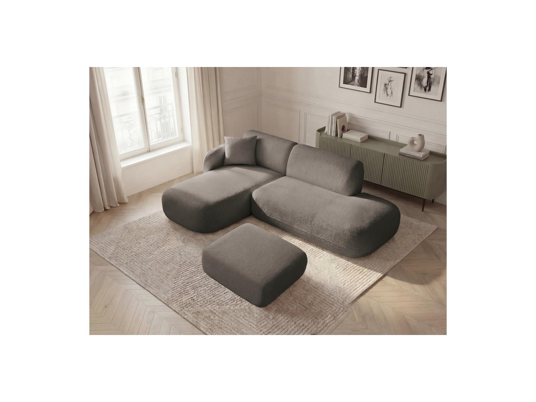 Anda - Modular Fixed Corner Sofa with 1 Chaise Longue, 1 Armless End Unit and 1 Pouffe - Left-Hand Corner