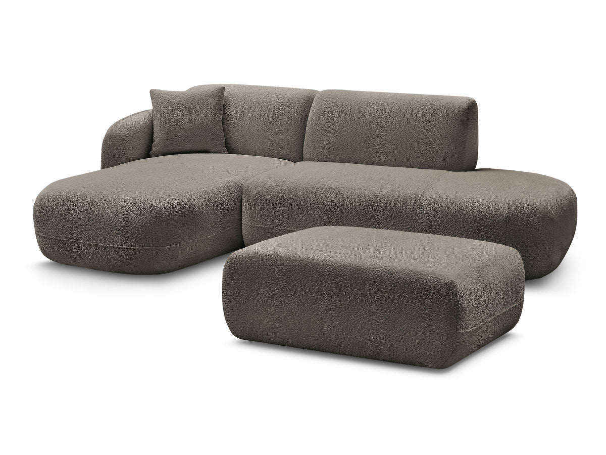 Anda - Modular Fixed Corner Sofa with 1 Chaise Longue, 1 Armless End Unit and 1 Pouffe - Left-Hand Corner