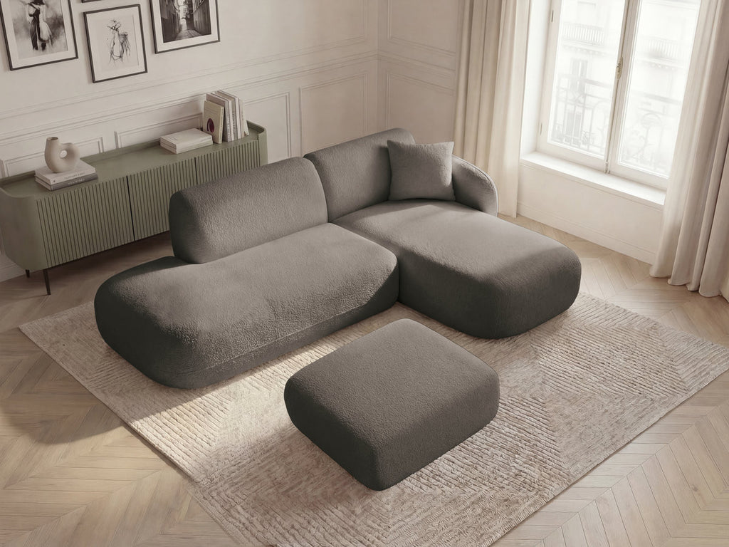 Anda - Modular Fixed Corner Sofa with 1 Chaise Longue, 1 Armless End Unit and 1 Pouffe - Right-Hand Corner