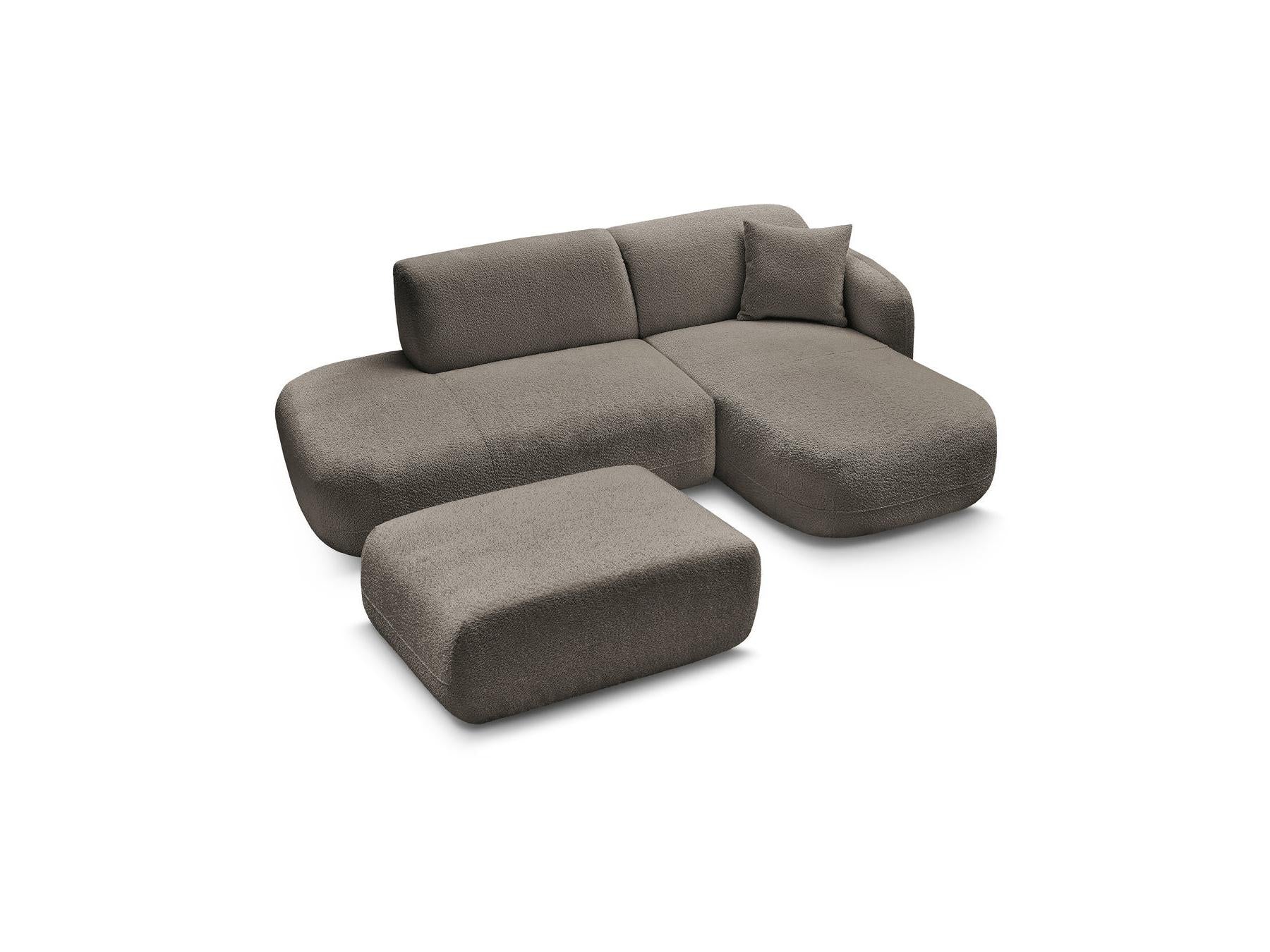 Anda - Modular Fixed Corner Sofa with 1 Chaise Longue, 1 Armless End Unit and 1 Pouffe - Right-Hand Corner