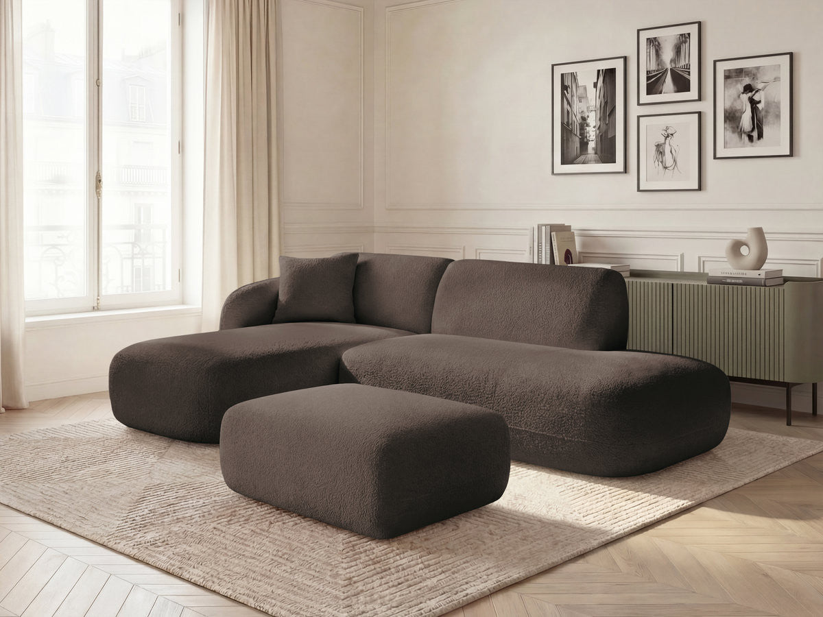 Anda - Modular Fixed Corner Sofa with 1 Chaise Longue, 1 Armless End Unit and 1 Pouffe - Left-Hand Corner