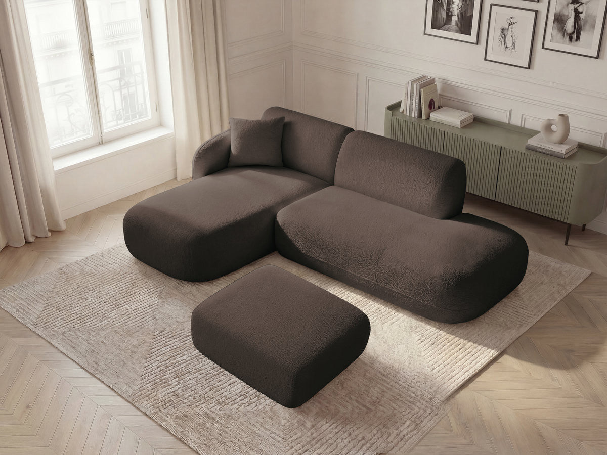 Anda - Modular Fixed Corner Sofa with 1 Chaise Longue, 1 Armless End Unit and 1 Pouffe - Left-Hand Corner