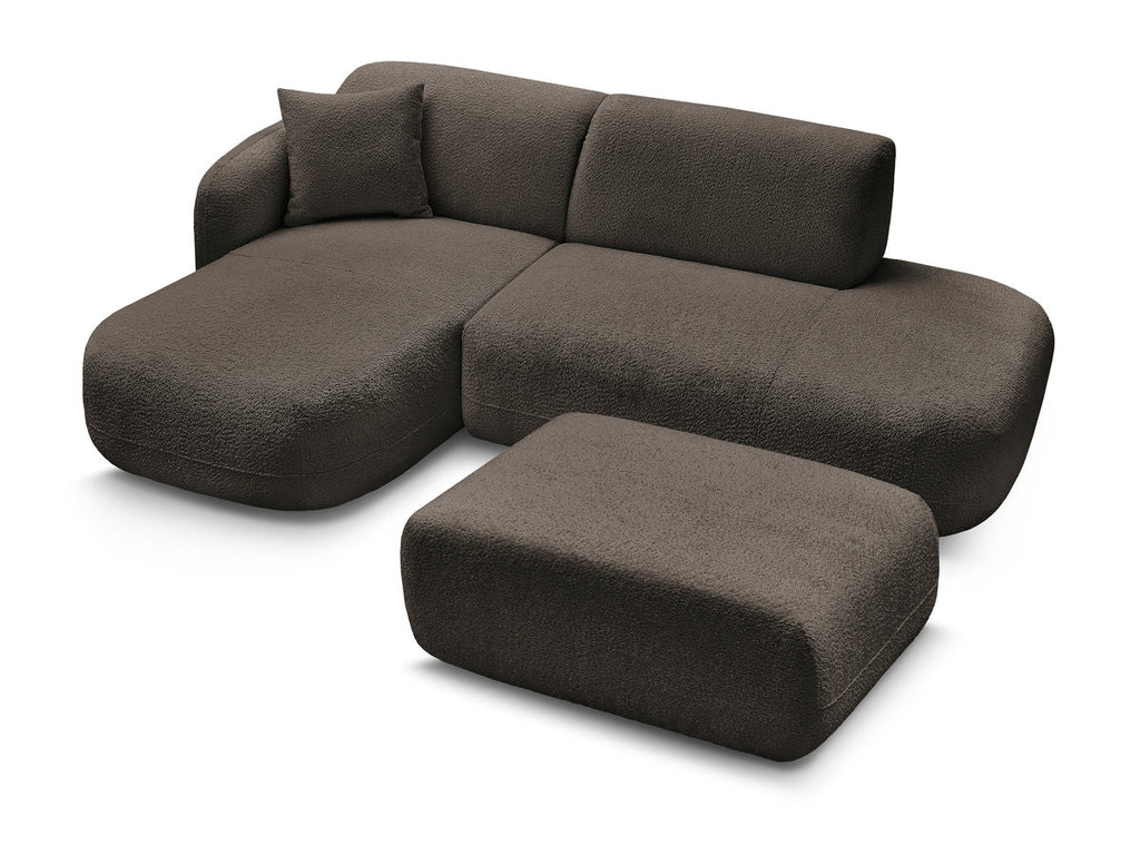 Anda - Modular Fixed Corner Sofa with 1 Chaise Longue, 1 Armless End Unit and 1 Pouffe - Left-Hand Corner