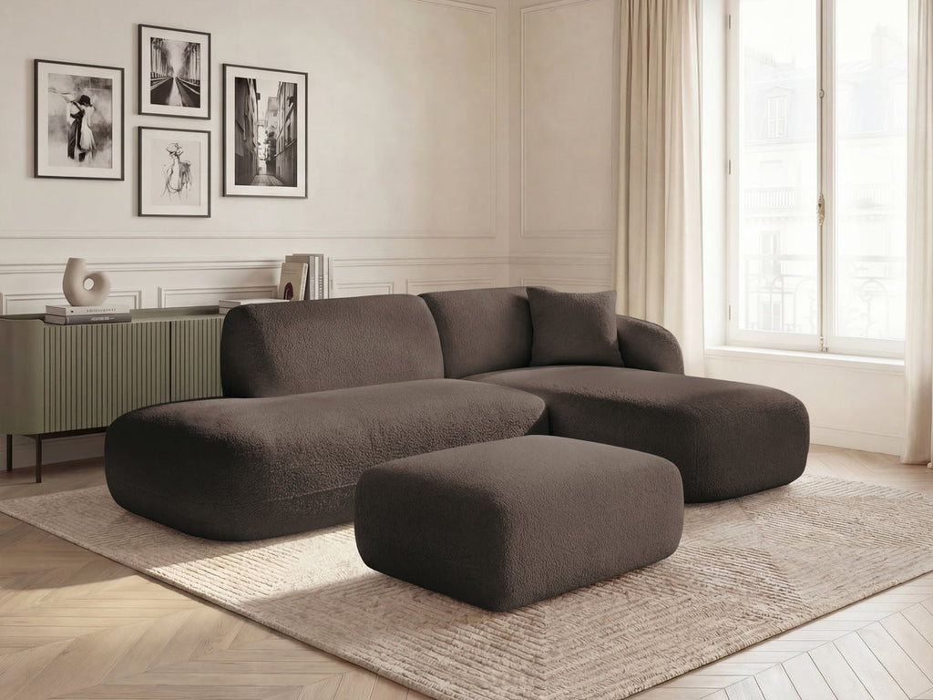 Anda - Modular Fixed Corner Sofa with 1 Chaise Longue, 1 Armless End Unit and 1 Pouffe - Right-Hand Corner