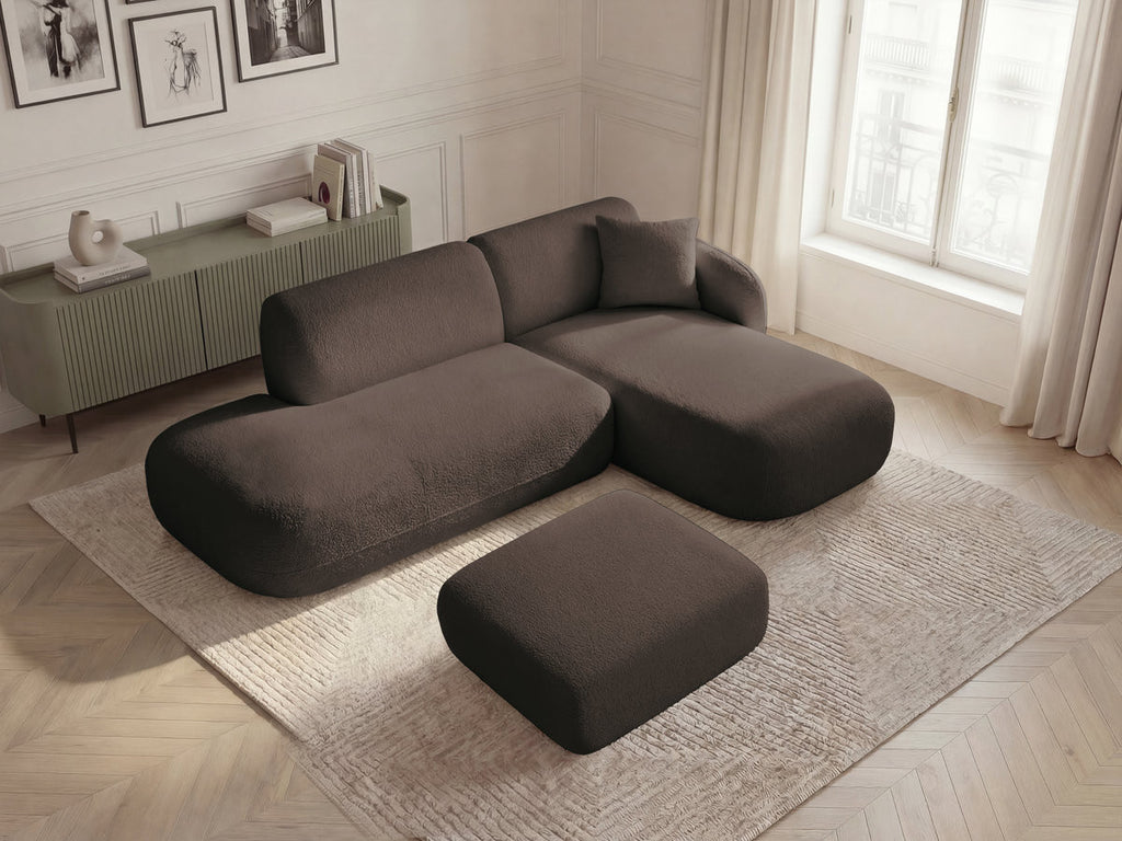Anda - Modular Fixed Corner Sofa with 1 Chaise Longue, 1 Armless End Unit and 1 Pouffe - Right-Hand Corner