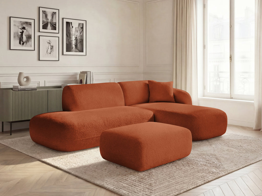 Anda - Modular Fixed Corner Sofa with 1 Chaise Longue, 1 Armless End Unit and 1 Pouffe - Right-Hand Corner