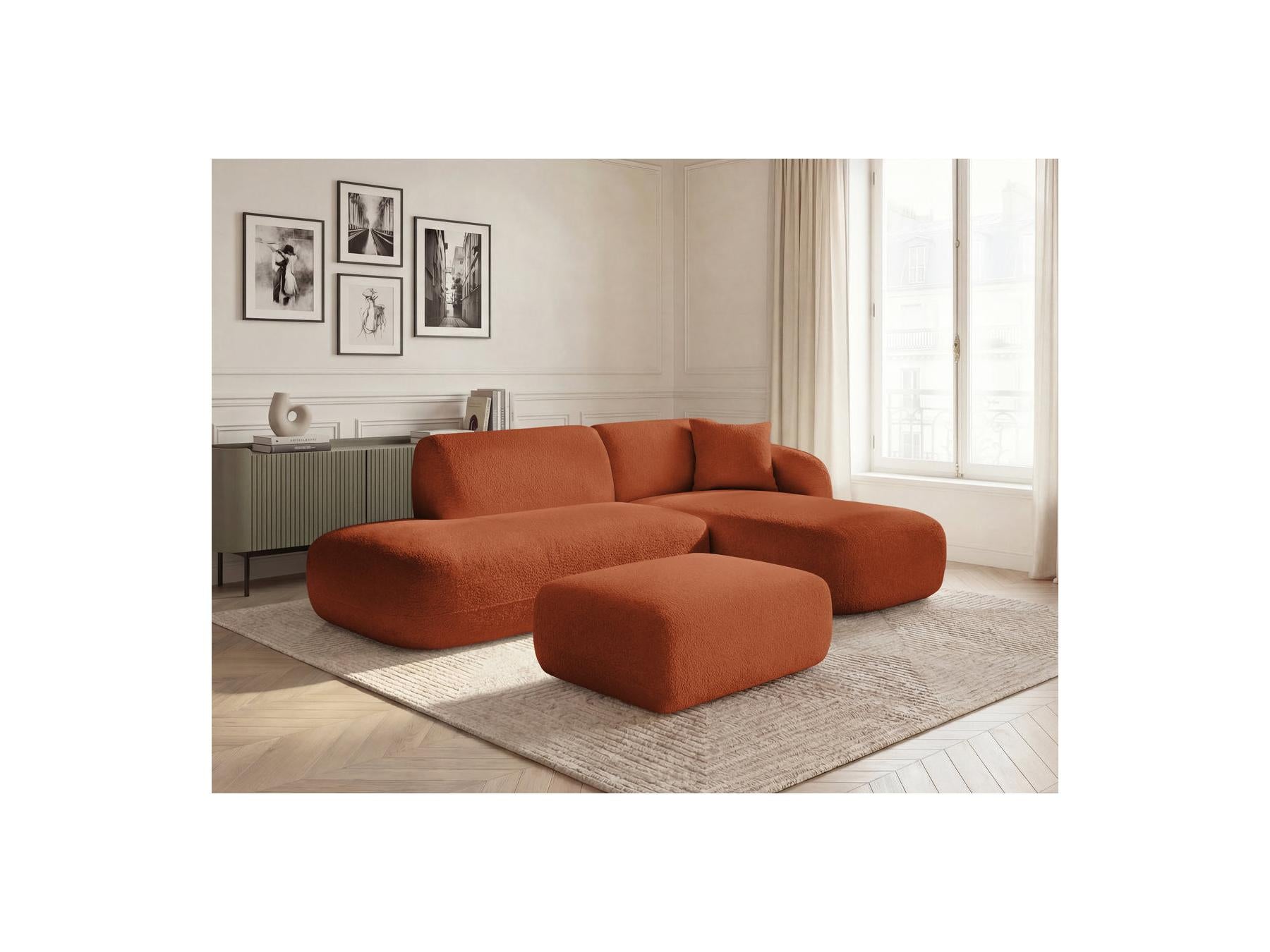 Anda - Modular Fixed Corner Sofa with 1 Chaise Longue, 1 Armless End Unit and 1 Pouffe - Right-Hand Corner