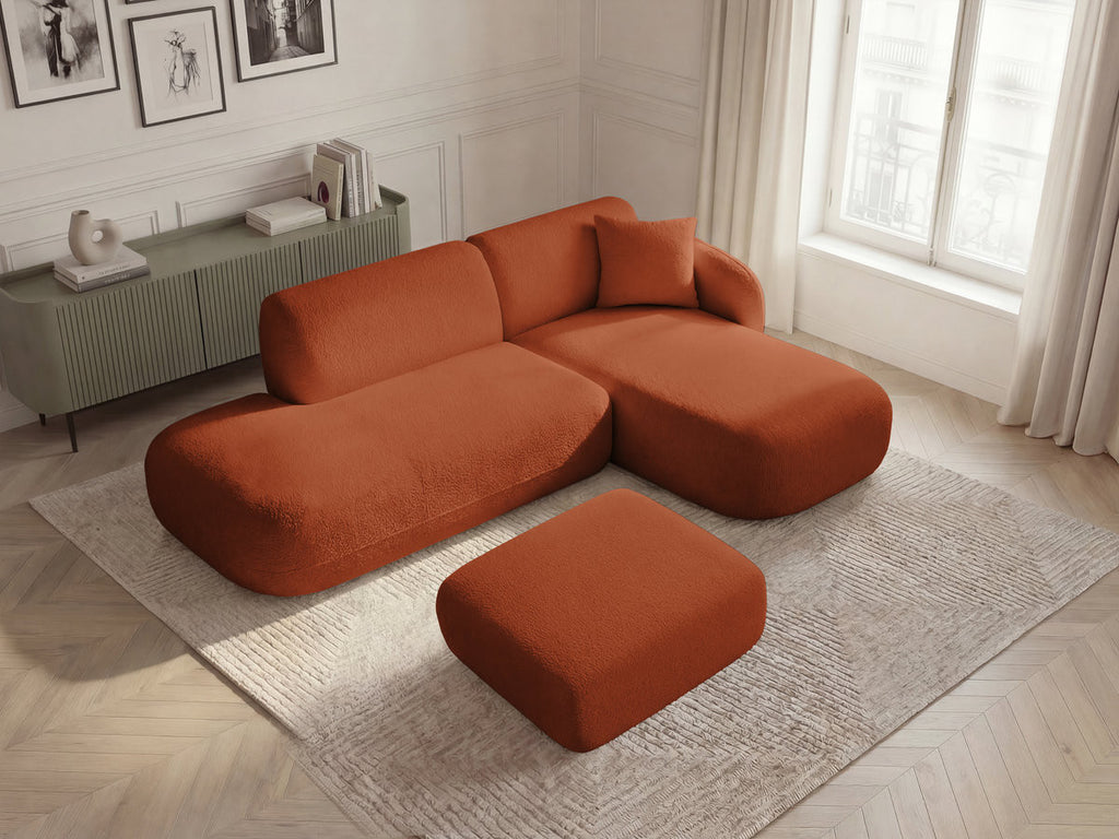 Anda - Modular Fixed Corner Sofa with 1 Chaise Longue, 1 Armless End Unit and 1 Pouffe - Right-Hand Corner