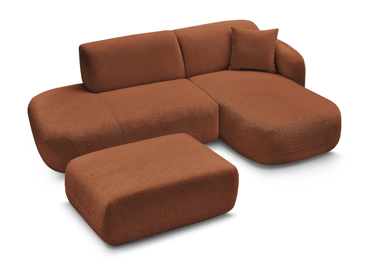 Anda - Modular Fixed Corner Sofa with 1 Chaise Longue, 1 Armless End Unit and 1 Pouffe - Right-Hand Corner