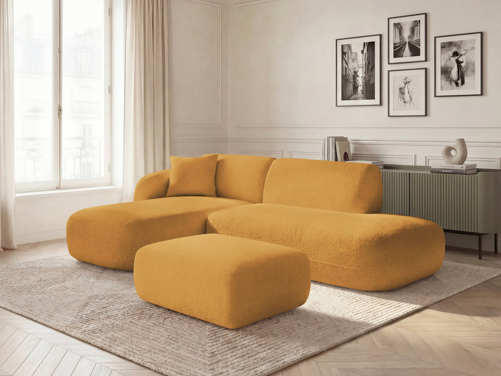 Anda - Modular Fixed Corner Sofa with 1 Chaise Longue, 1 Armless End Unit and 1 Pouffe - Left-Hand Corner