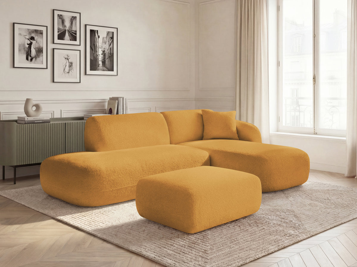 Anda - Modular Fixed Corner Sofa with 1 Chaise Longue, 1 Armless End Unit and 1 Pouffe - Right-Hand Corner