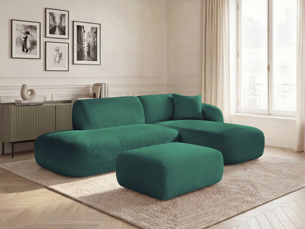 Anda - Modular Fixed Corner Sofa with 1 Chaise Longue, 1 Armless End Unit and 1 Pouffe - Right-Hand Corner