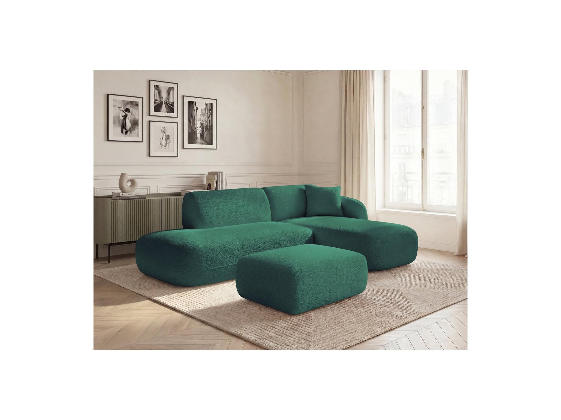Anda - Modular Fixed Corner Sofa with 1 Chaise Longue, 1 Armless End Unit and 1 Pouffe - Right-Hand Corner