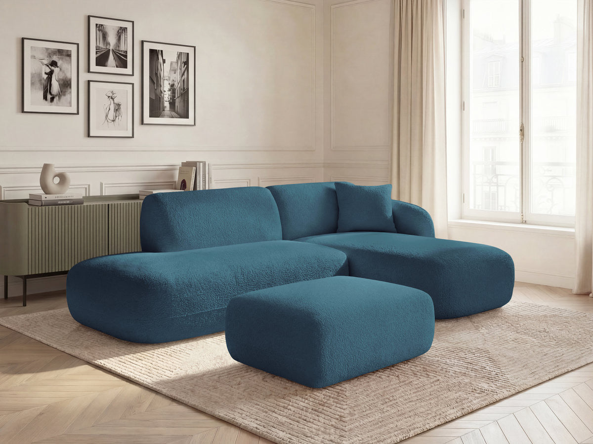 Anda - Modular Fixed Corner Sofa with 1 Chaise Longue, 1 Armless End Unit and 1 Pouffe - Right-Hand Corner