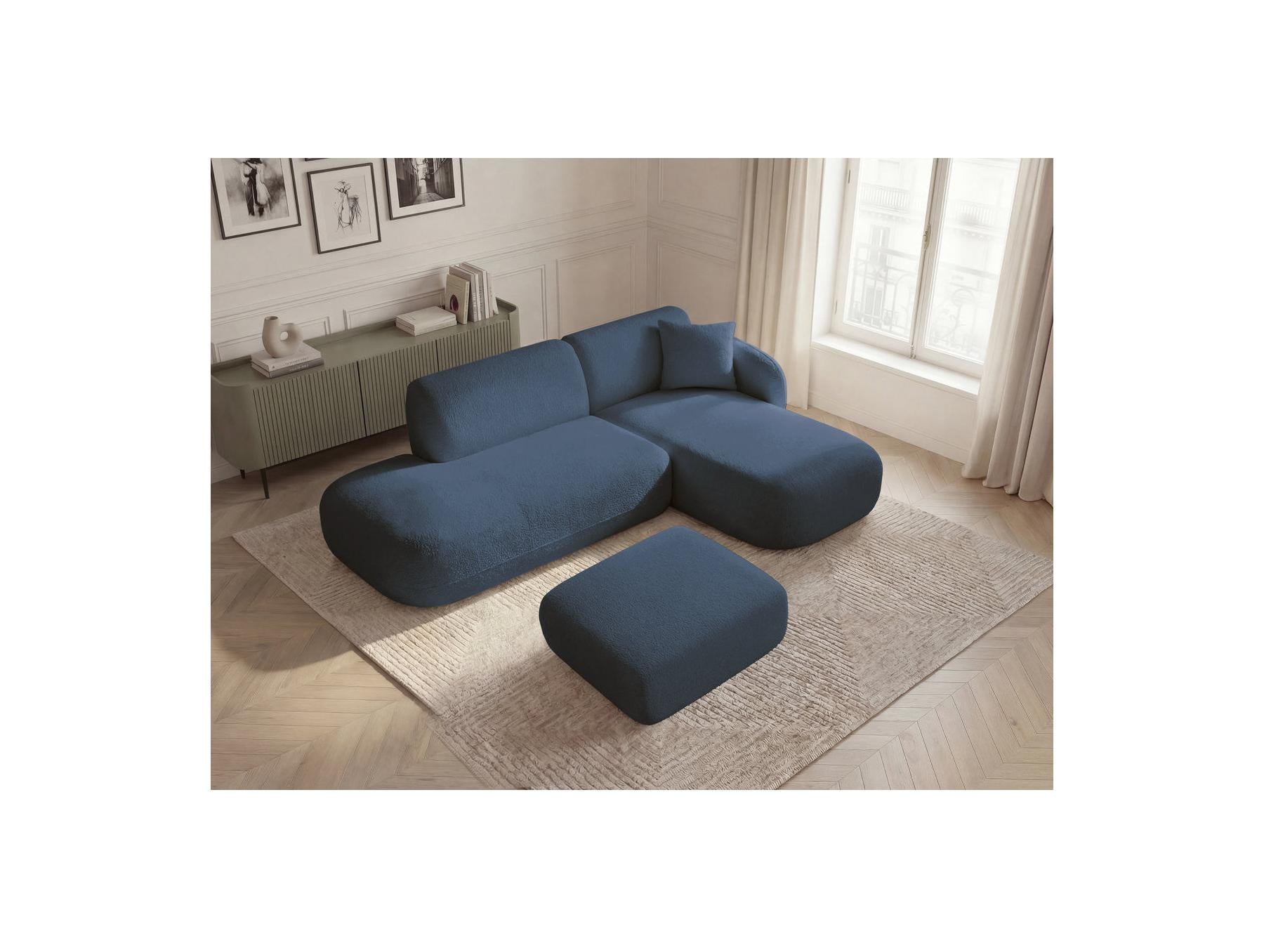 Anda - Modular Fixed Corner Sofa with 1 Chaise Longue, 1 Armless End Unit and 1 Pouffe - Right-Hand Corner