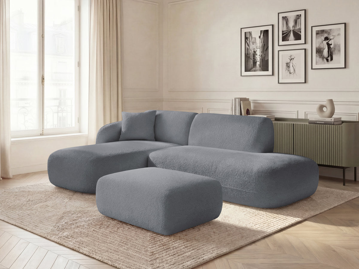 Anda - Modular Fixed Corner Sofa with 1 Chaise Longue, 1 Armless End Unit and 1 Pouffe - Left-Hand Corner