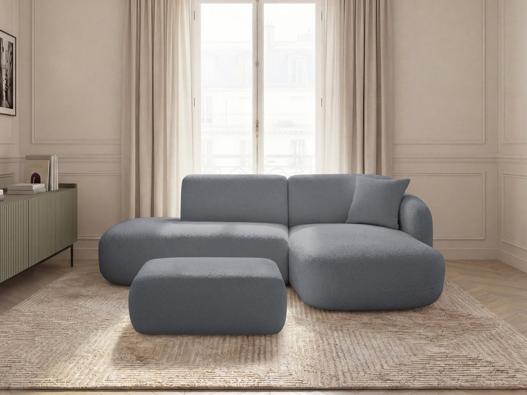 Anda - Modular Fixed Corner Sofa with 1 Chaise Longue, 1 Armless End Unit and 1 Pouffe - Right-Hand Corner