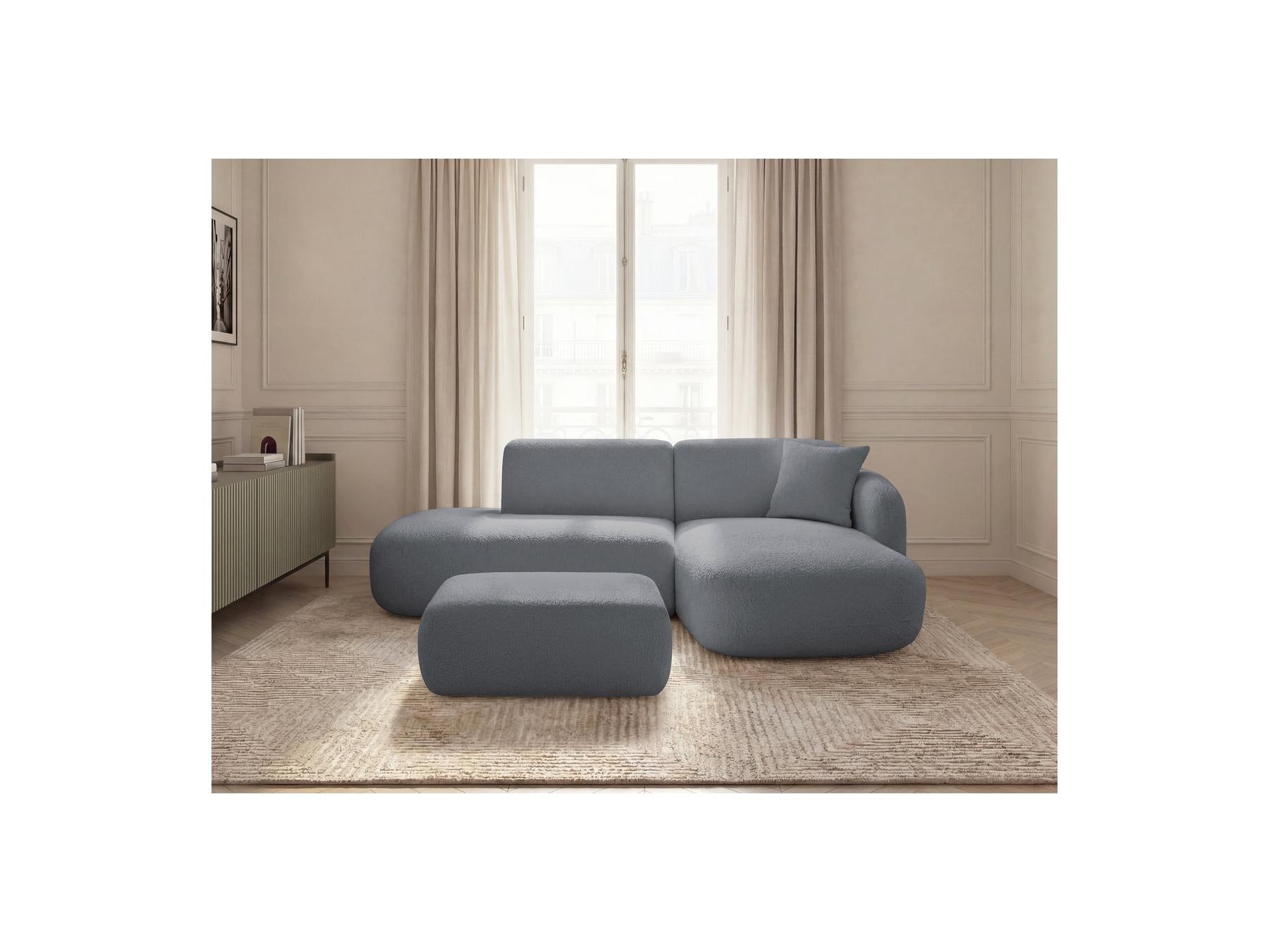 Anda - Modular Fixed Corner Sofa with 1 Chaise Longue, 1 Armless End Unit and 1 Pouffe - Right-Hand Corner