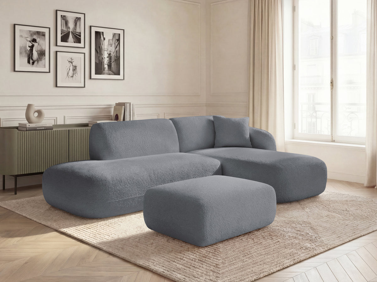 Anda - Modular Fixed Corner Sofa with 1 Chaise Longue, 1 Armless End Unit and 1 Pouffe - Right-Hand Corner