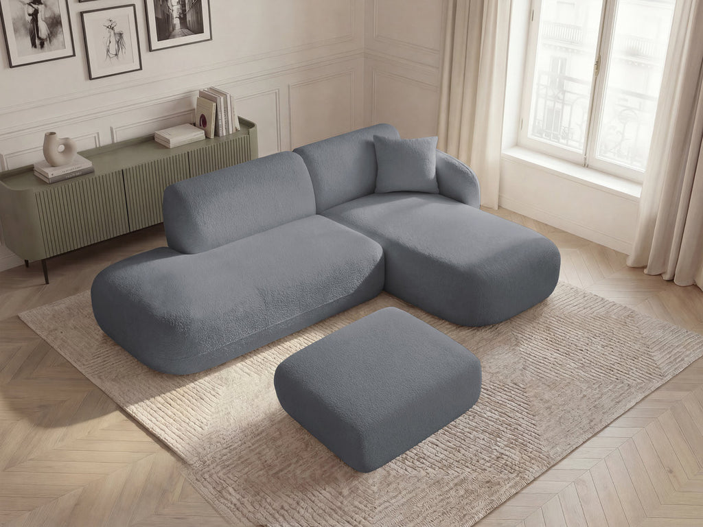Anda - Modular Fixed Corner Sofa with 1 Chaise Longue, 1 Armless End Unit and 1 Pouffe - Right-Hand Corner