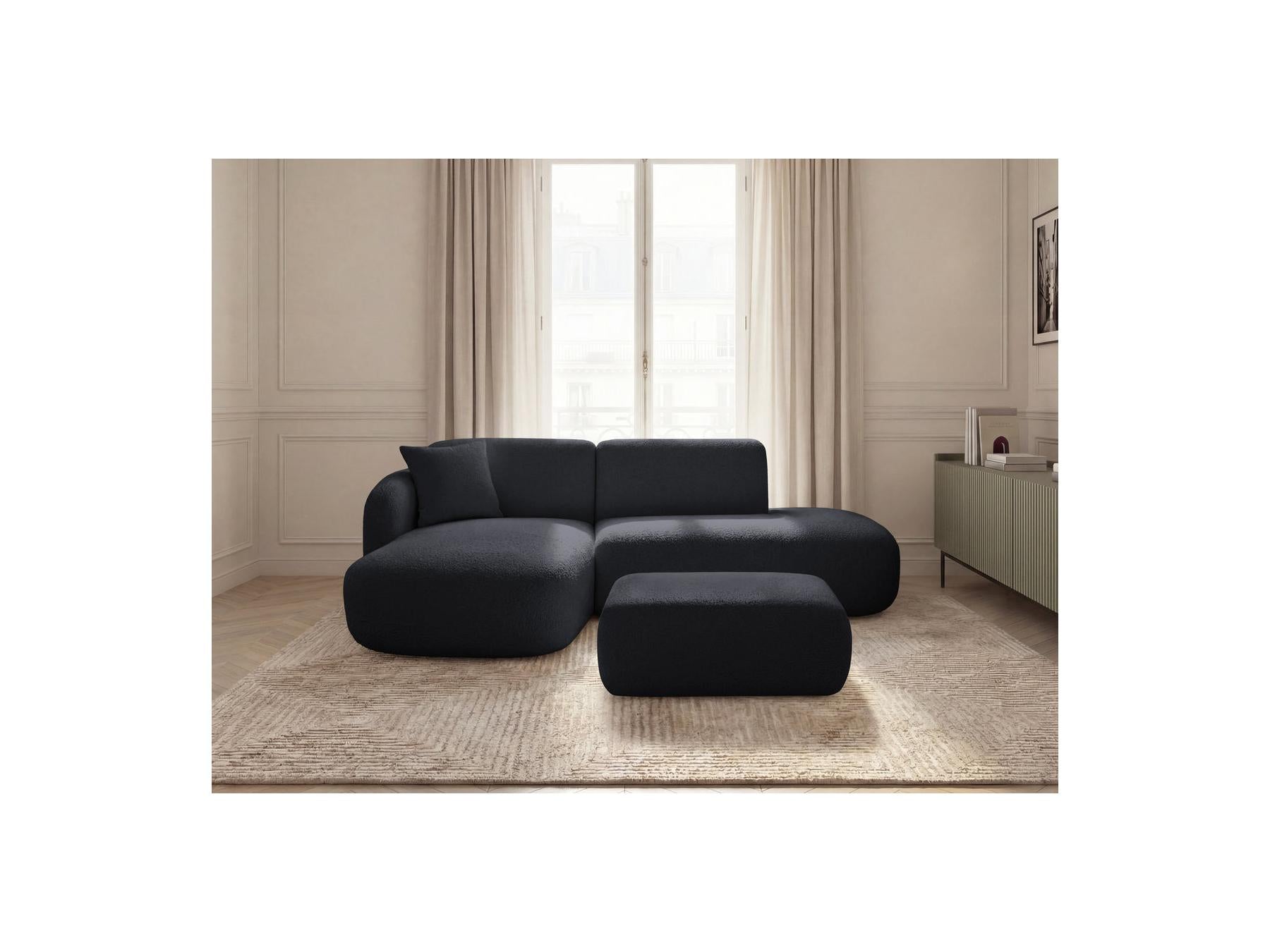 Anda - Modular Fixed Corner Sofa with 1 Chaise Longue, 1 Armless End Unit and 1 Pouffe - Left-Hand Corner