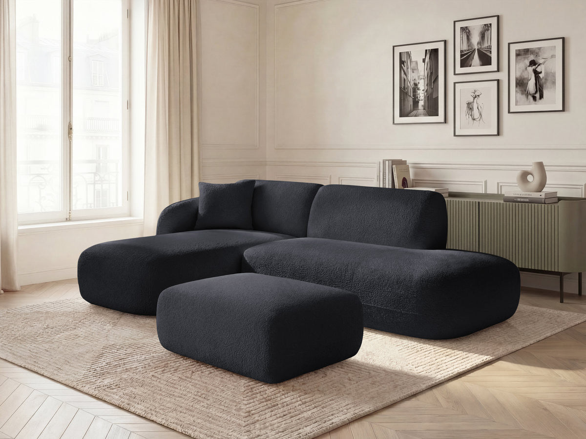 Anda - Modular Fixed Corner Sofa with 1 Chaise Longue, 1 Armless End Unit and 1 Pouffe - Left-Hand Corner
