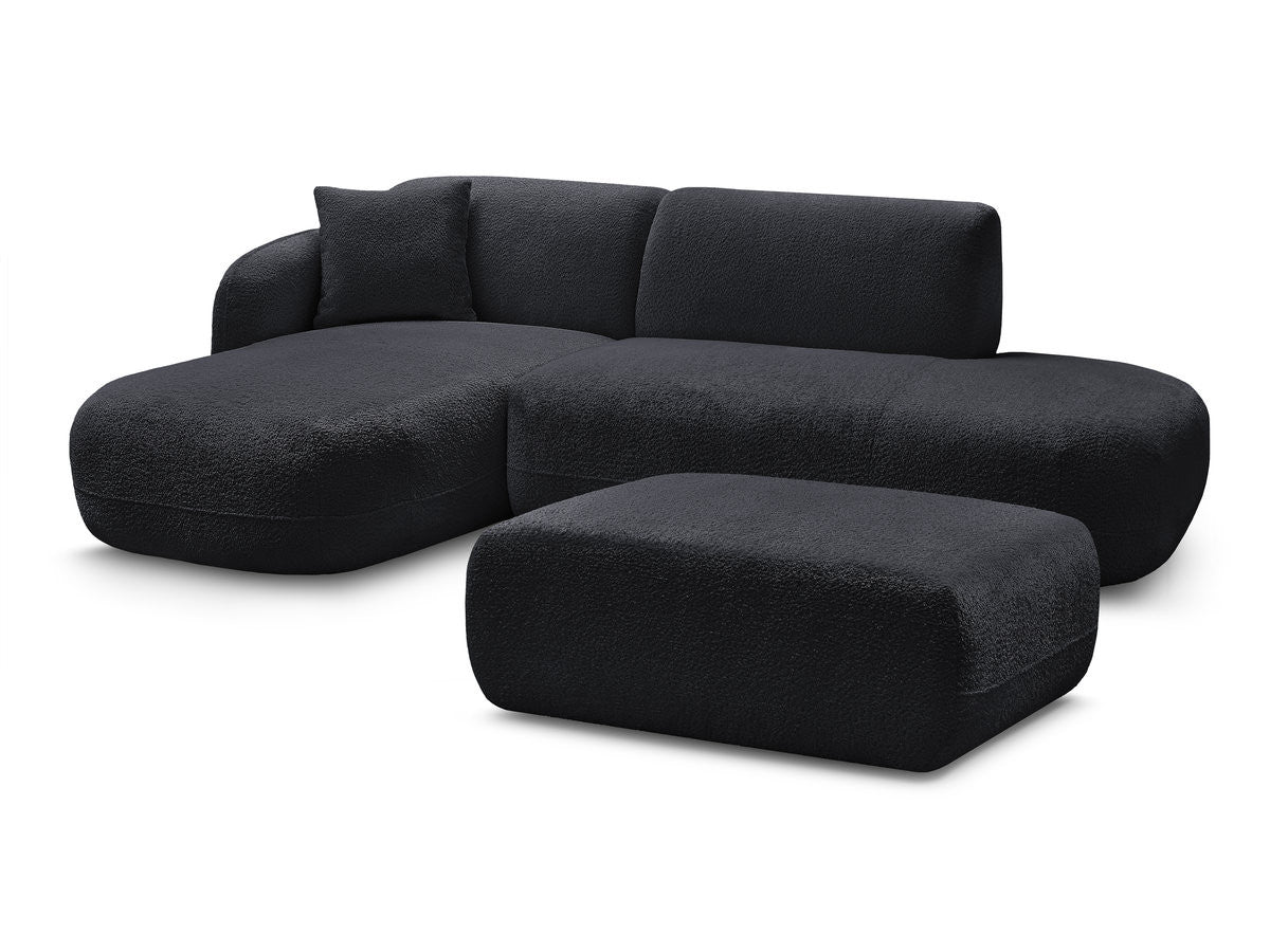 Anda - Modular Fixed Corner Sofa with 1 Chaise Longue, 1 Armless End Unit and 1 Pouffe - Left-Hand Corner