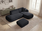 Anda - Modular Fixed Corner Sofa with 1 Chaise Longue, 1 Armless End Unit and 1 Pouffe - Right-Hand Corner