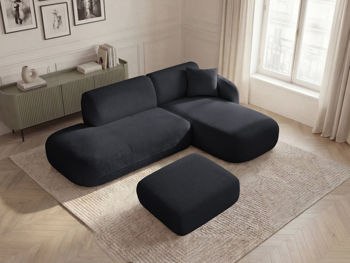 Anda - Modular Fixed Corner Sofa with 1 Chaise Longue, 1 Armless End Unit and 1 Pouffe - Right-Hand Corner
