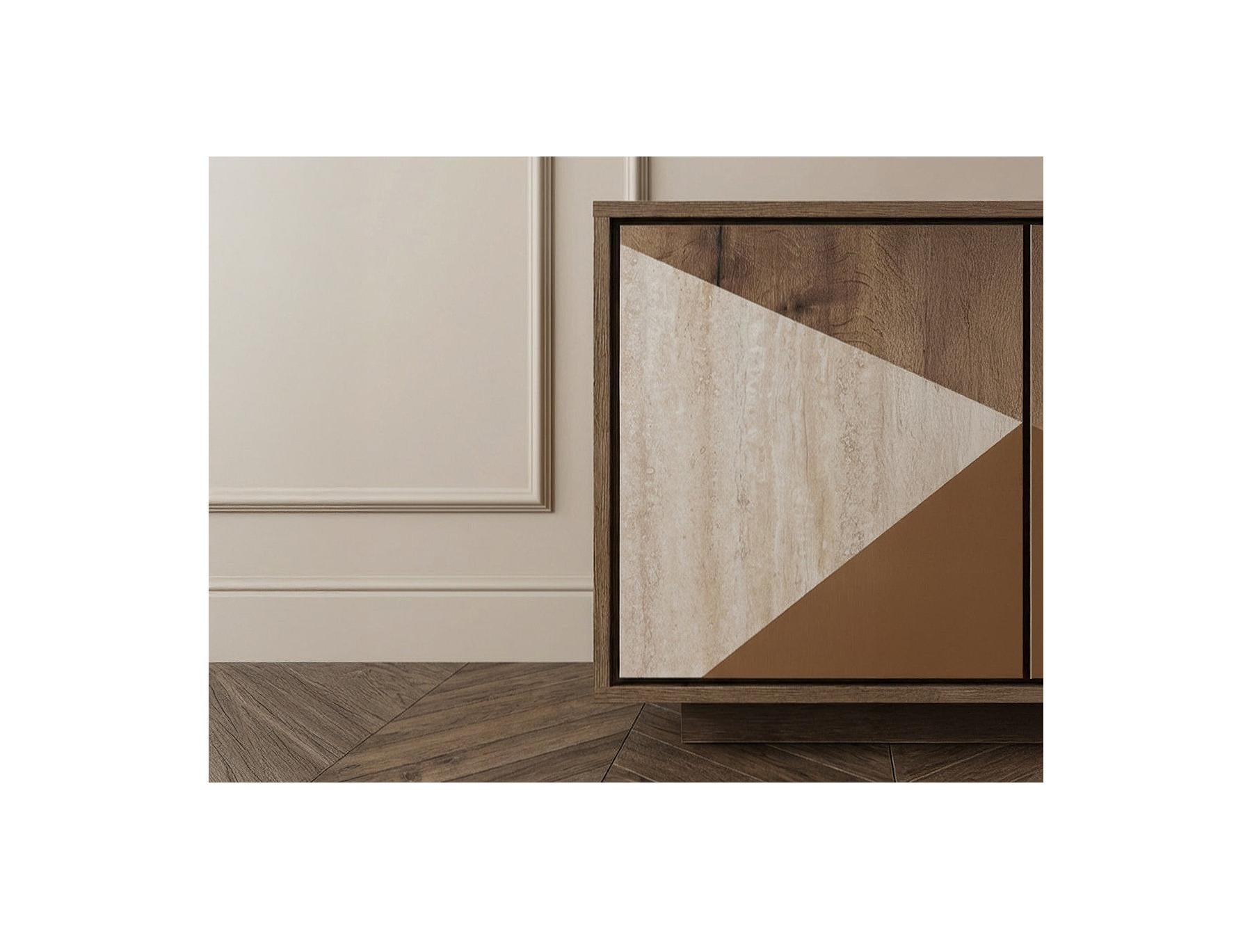 Tulum - 4-Door Sideboard 190 cm Wood and Travertine Effect