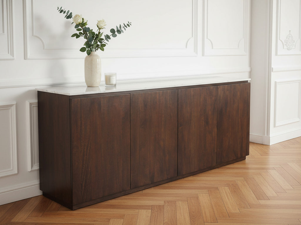 Barbara - Ensemble Barbara Avec Buffet + Meuble Tv En Bois Massif De Manguier Et Marbre