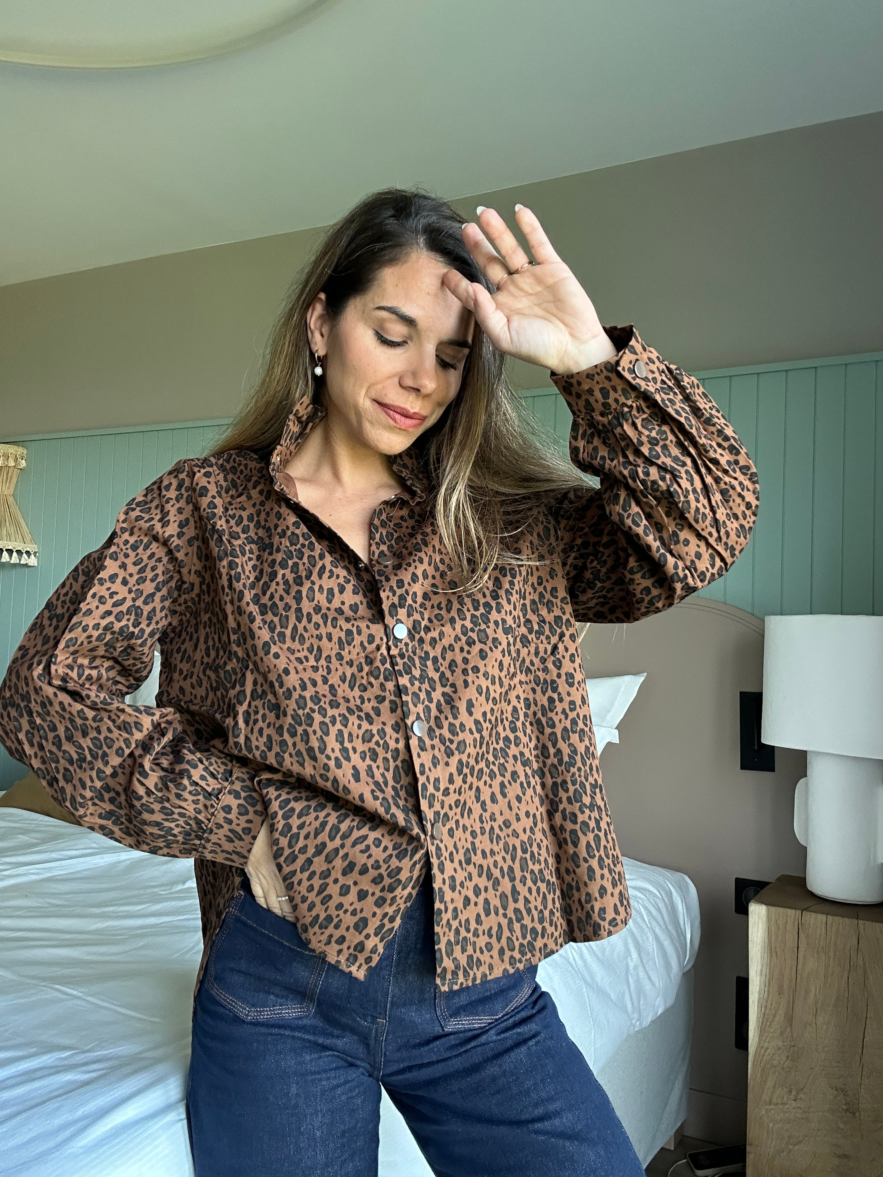 Celeste Leopard Denim Jacket Brown