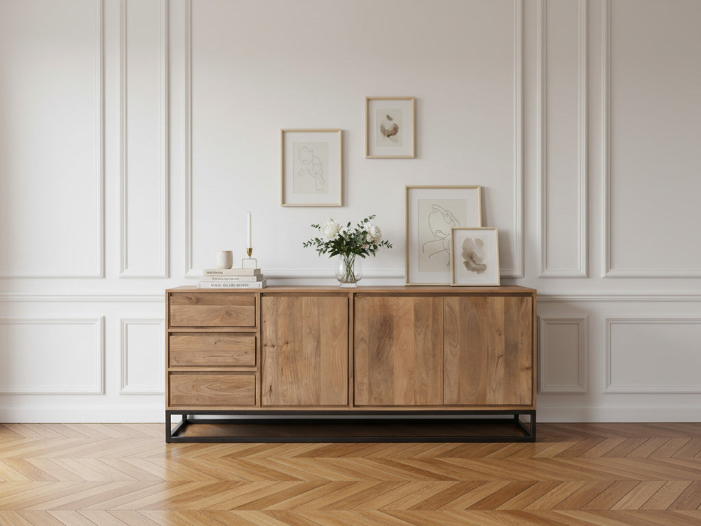 Bergerac - Ensemble Avec Buffet 190 Cm + Table Basse Bois Massif De Manguier