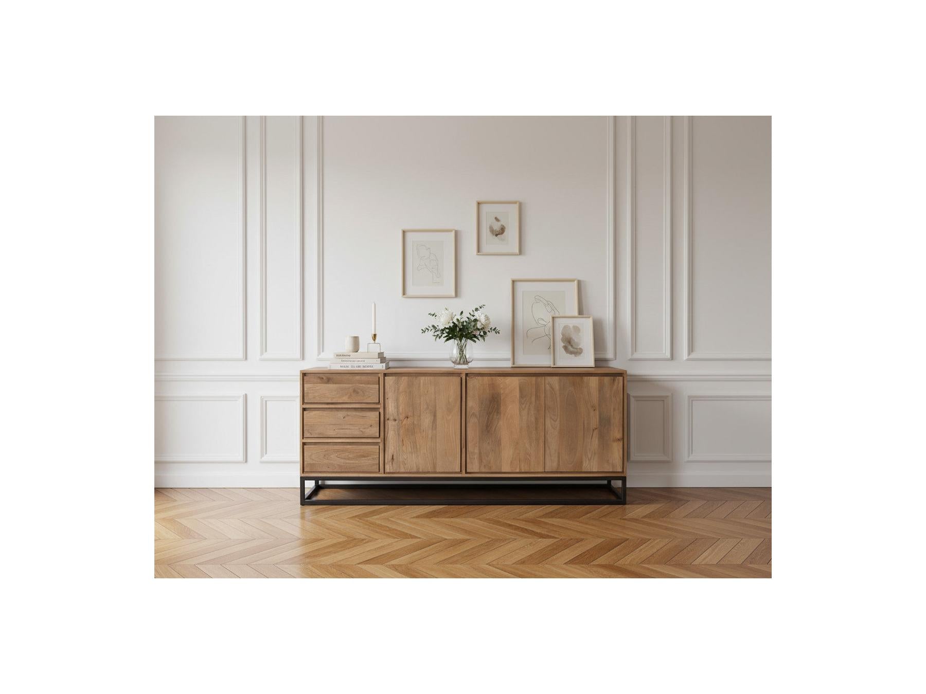 Bergerac - Ensemble Avec Buffet 190 Cm + Table Basse Bois Massif De Manguier