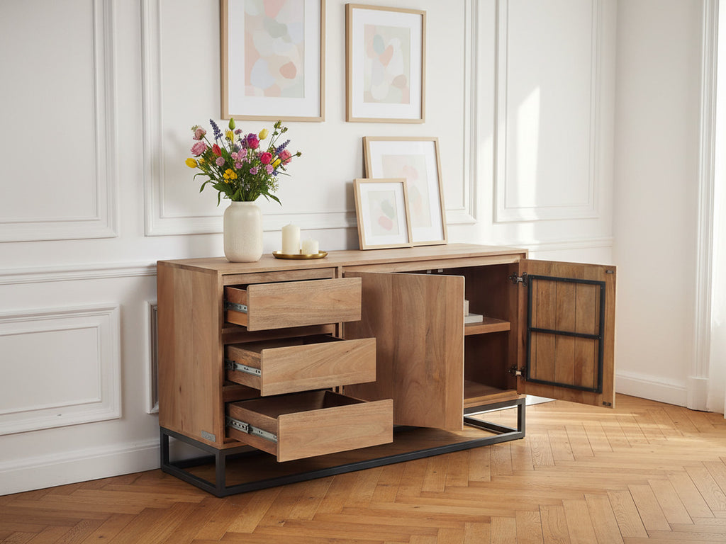 Bergerac - Conjunto con aparador de 150 cm + mesa de centro de madera maciza de mango